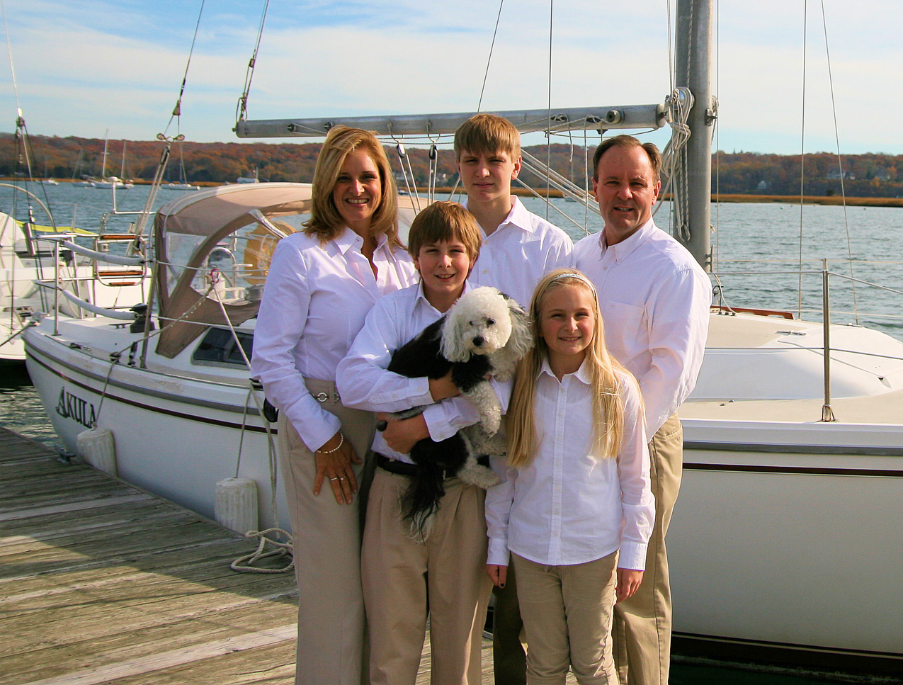 Old Man's Boatyard XMAS picture possibility 1  ~~  We wore these outfits to church and looked like the Tide Family?