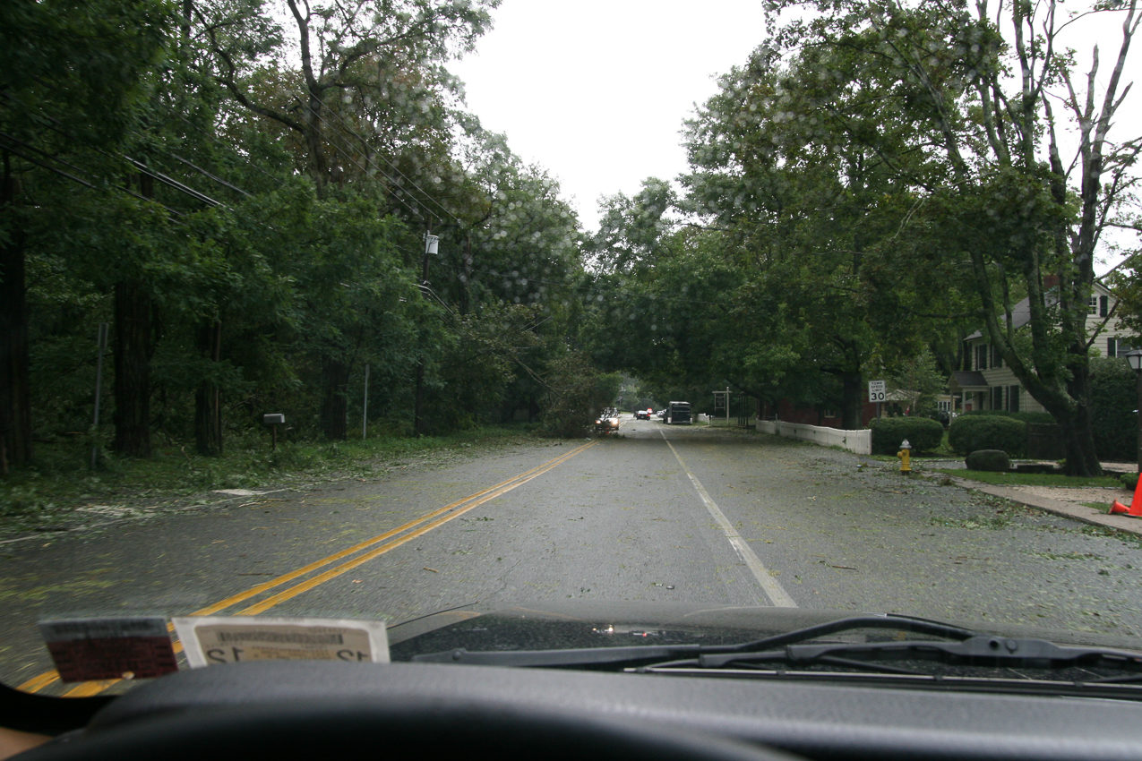 Trees down near house over electric  ~~  we were out of electric, hot water, and cell coverage (local cell had no power) for days.