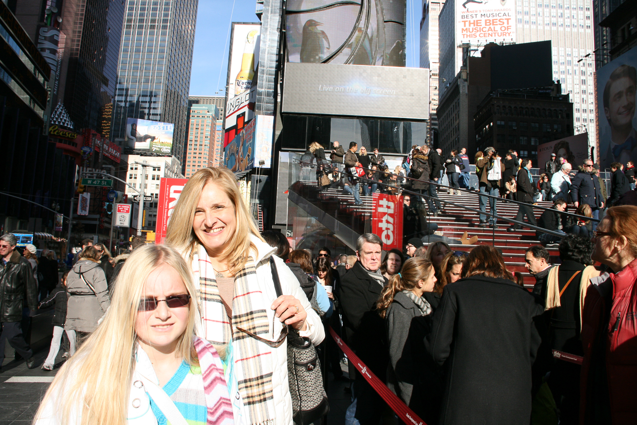 Mary, Thomas and Gret in NYC   ~~  We saw Godspell adwent to Morton's or Gret's Birthday.