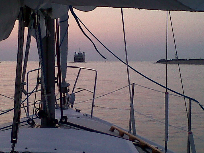 Leaving Port Jeff  ~~  Ferry ahead, leaving the Setauket Yacht Club