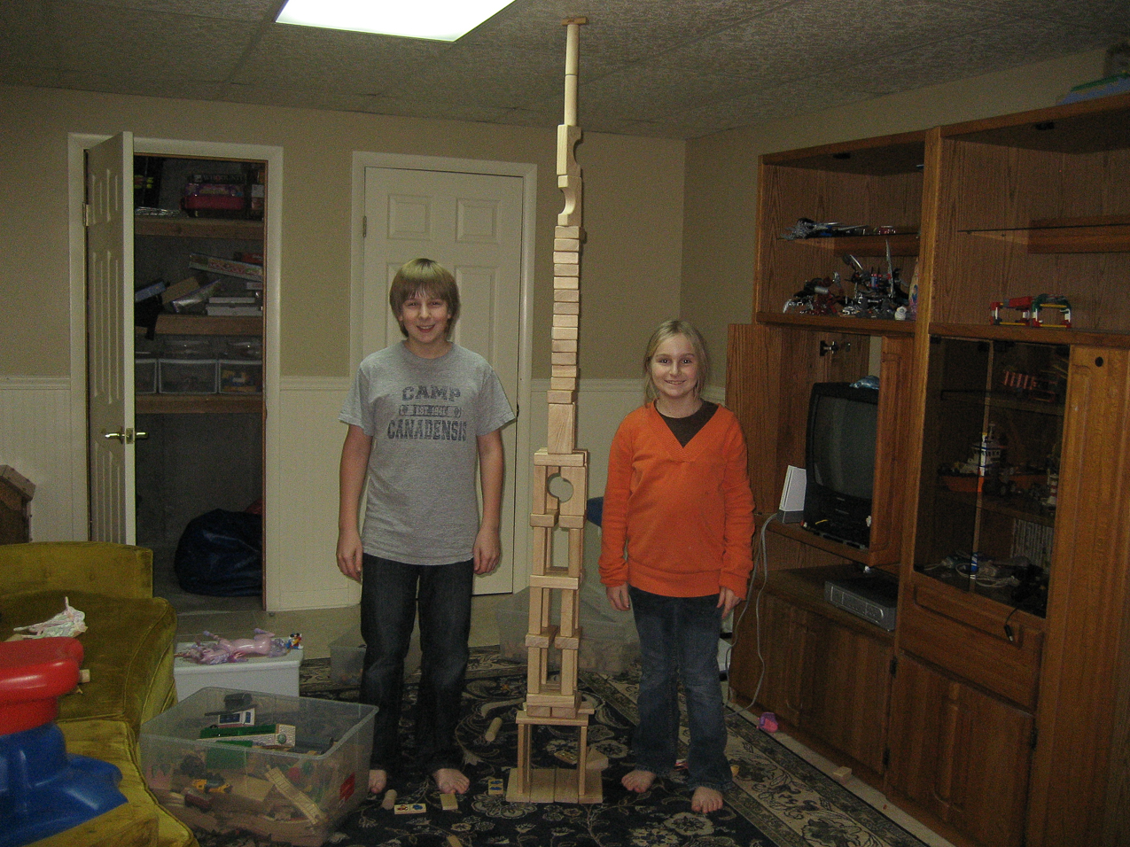 Quinn and Mary   ~~  wood block castle in the dungeon....