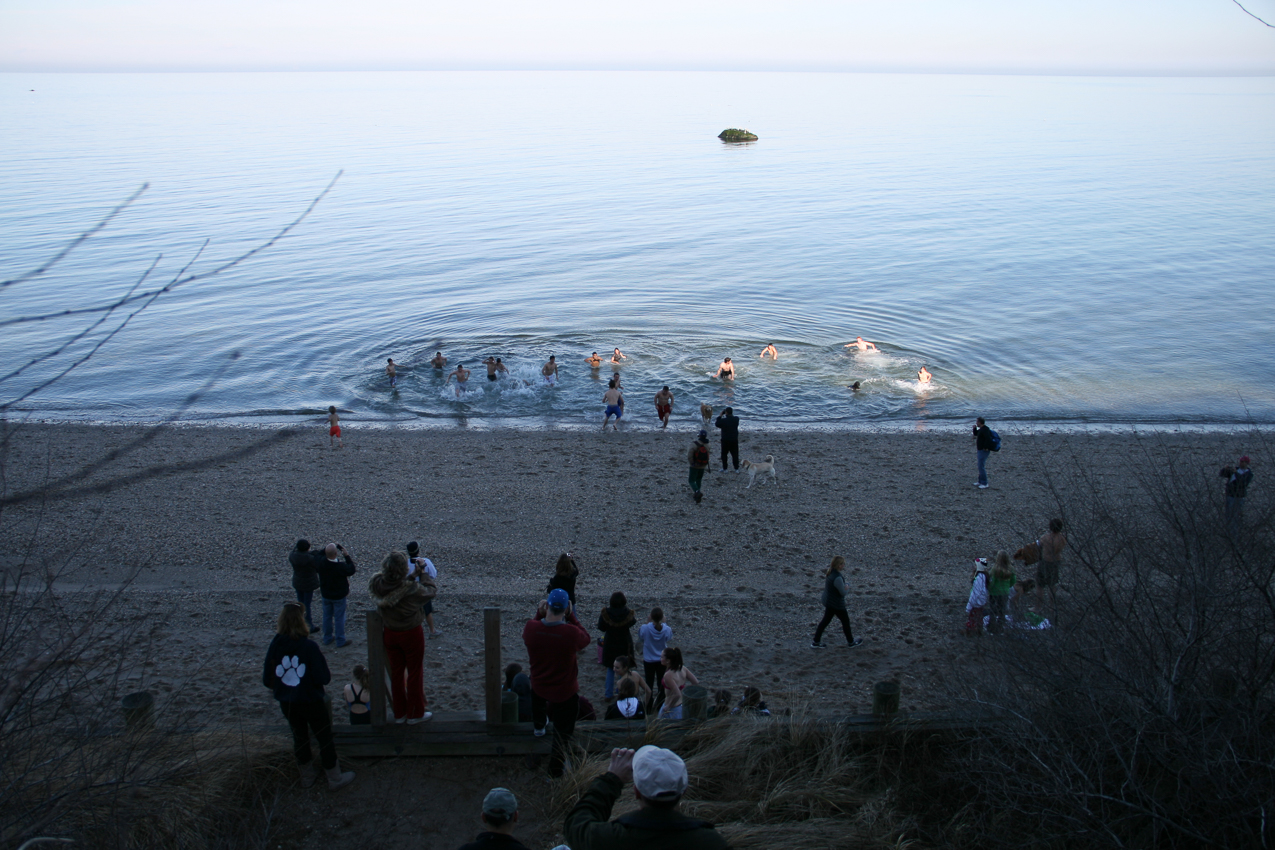 in they go!  ~~  brrrr  45 degree water but he aur was warm in the 50s!