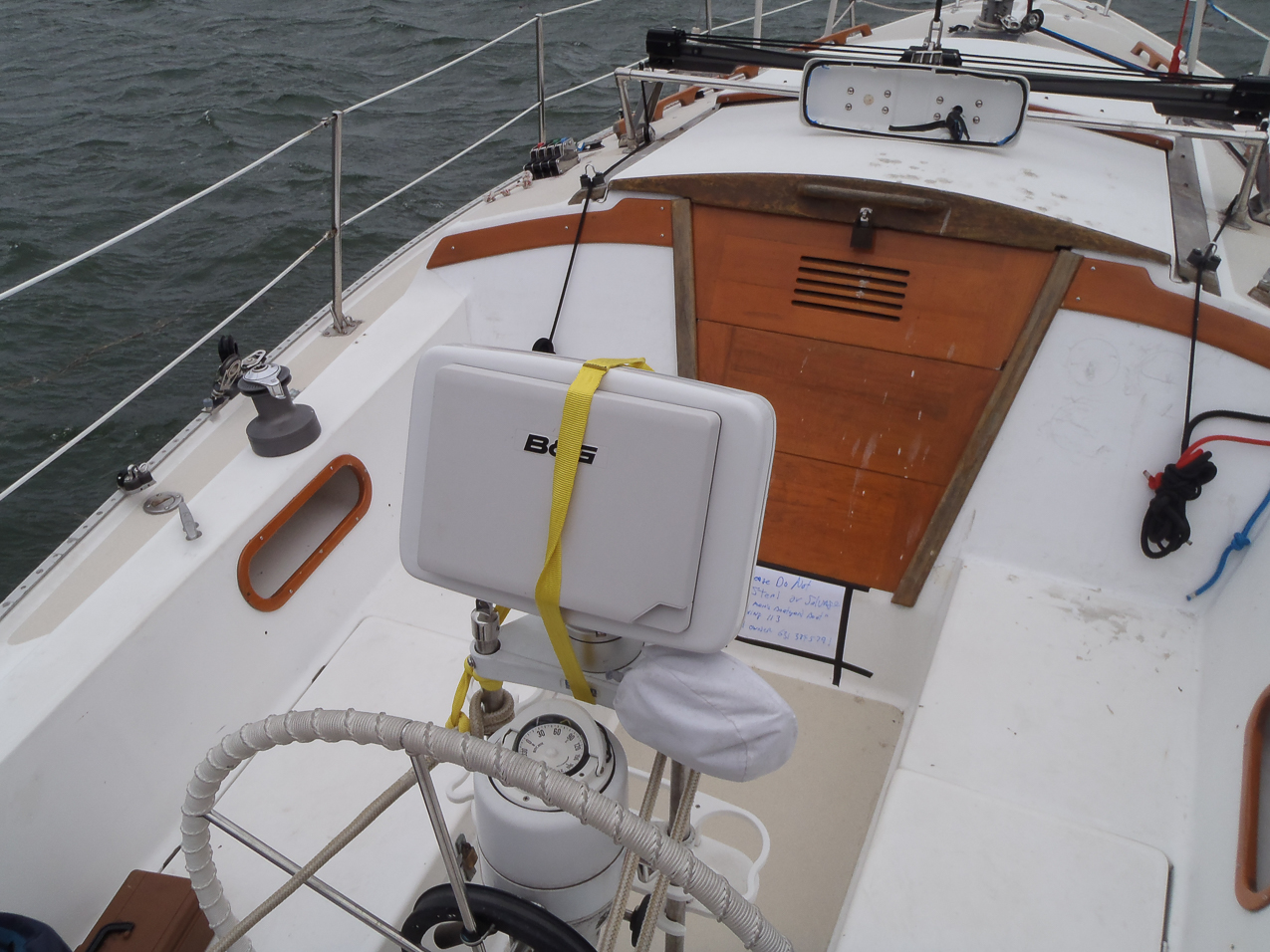 Preparing Akula for approaching Sandy  ~~  tied it all down with tremendous help from s/v That's Ridiculous - Fran Nilsen