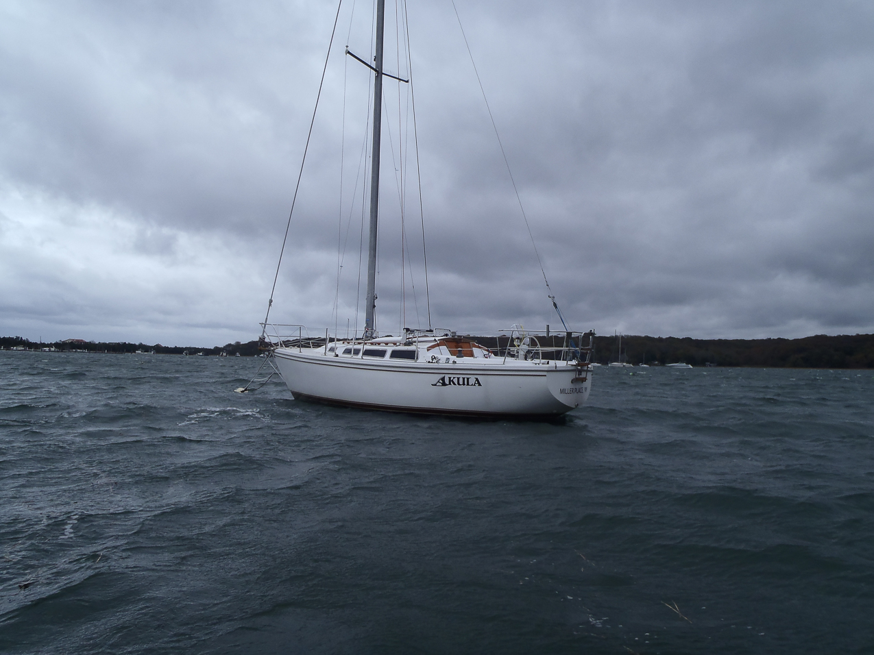 Akula on a neighboring 500 lb mooring  ~~  at the time expected these to be my insurance claim photos