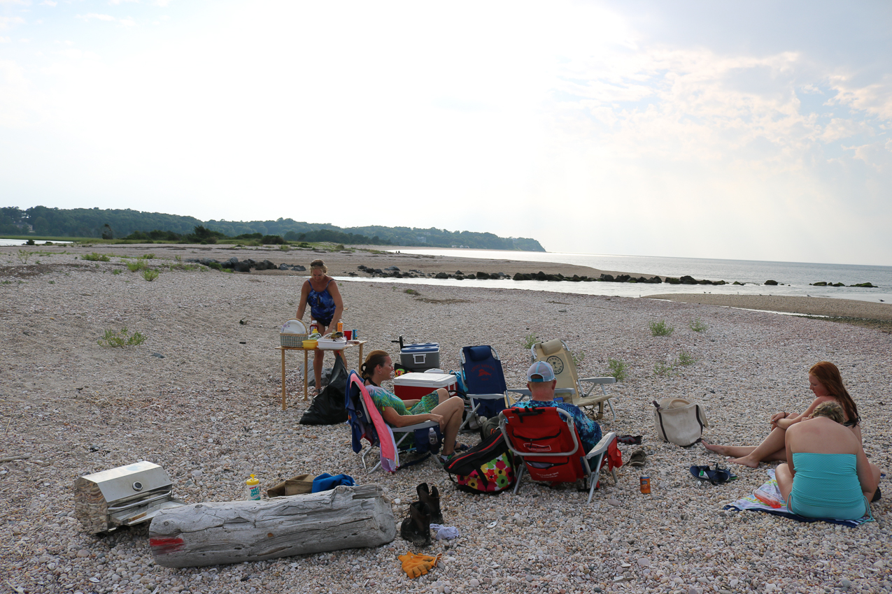 Flax Pond 2016, Just Akula and friends all alone  ~~  Camp Akula, we don't travel light?  about 5 trips in super dink.  ONLY the kitchen sink did not come ashore.  Stove multiple coolers, tables, chairs, kites, rafts, change of clothes, beverages and umbrellas.  phew!
