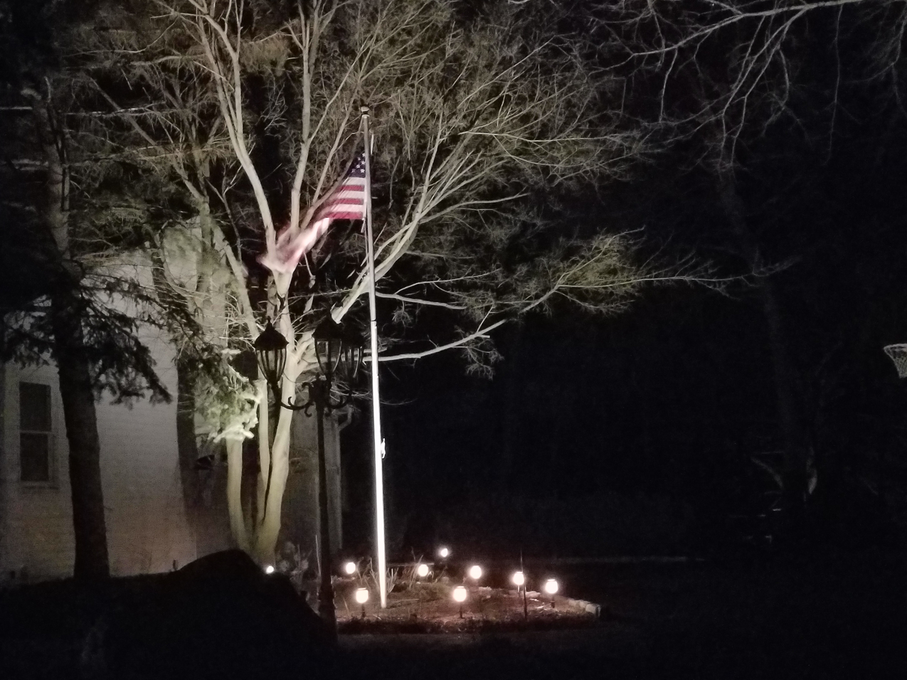 Lynch Shack on a cold night  ~~  Old Glory flying proud