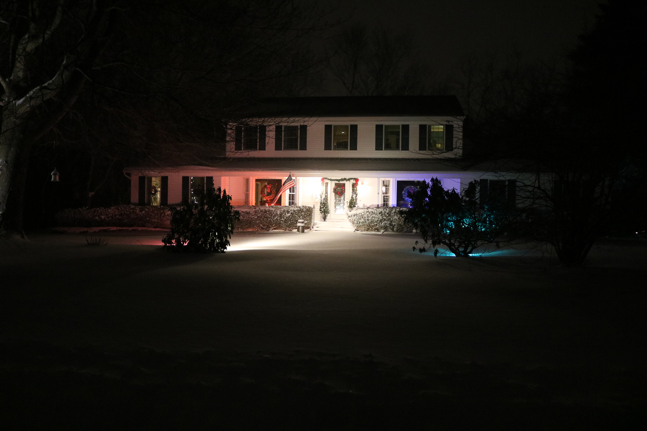 The shack with innaugural lights - red, white, blue  ~~  
