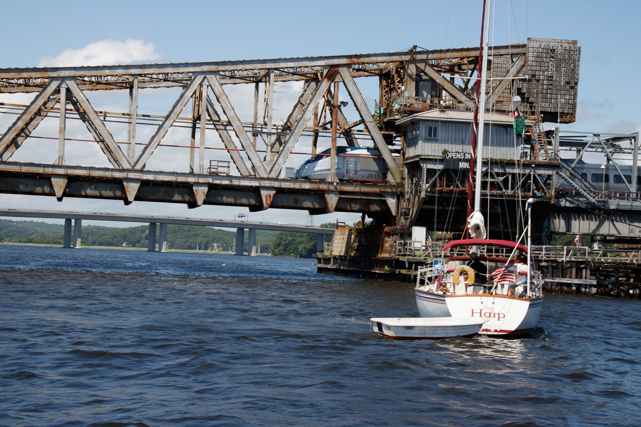 Amtrak drawbridge in CT.  ~~  My Long Cruise Bucket List item Block Island Sailing Adventure