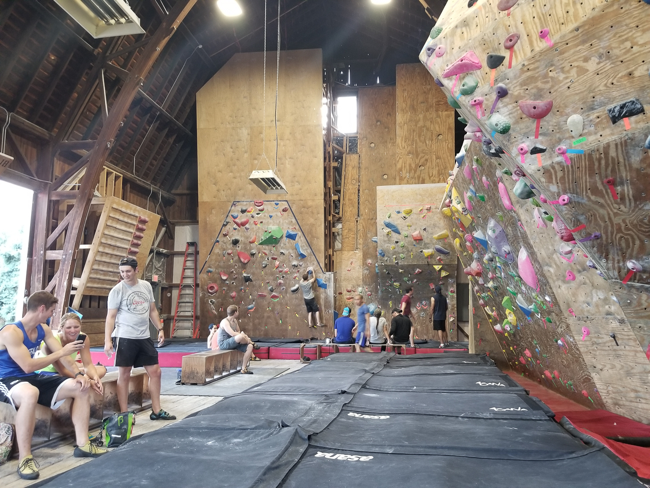 Rock Climing with Dan at RIT last time with his buddies  ~~  did not embarass him too much.  He said I FLASHED them by doing a few runs the first time I tried them.