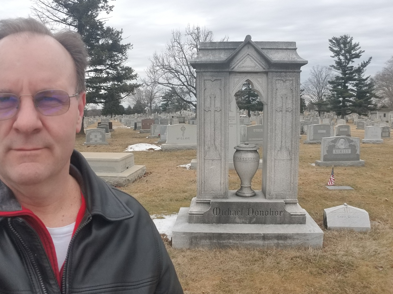 Visiting the Donohoe family plot at Holy Sepulchre Cemetery  ~~  Mom, Uncles, Granny, Great grandfatehr Michael Donohoe.  Also there is Frank Rizzo, Connie Mack, John Kelly etc. etc.  also friend Dan Burke.
