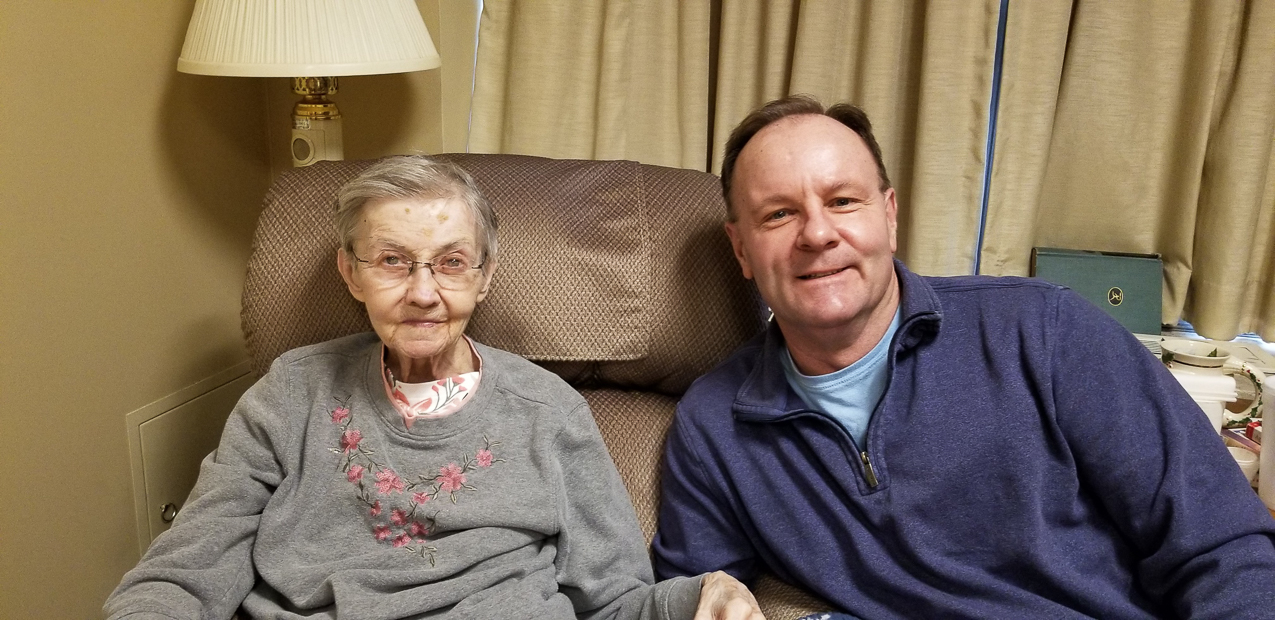 Aunt Sis at St Joseph's Villa @ 91 yrs old w Thomas Lynch  ~~  She had a fall a few days later.  <frown>