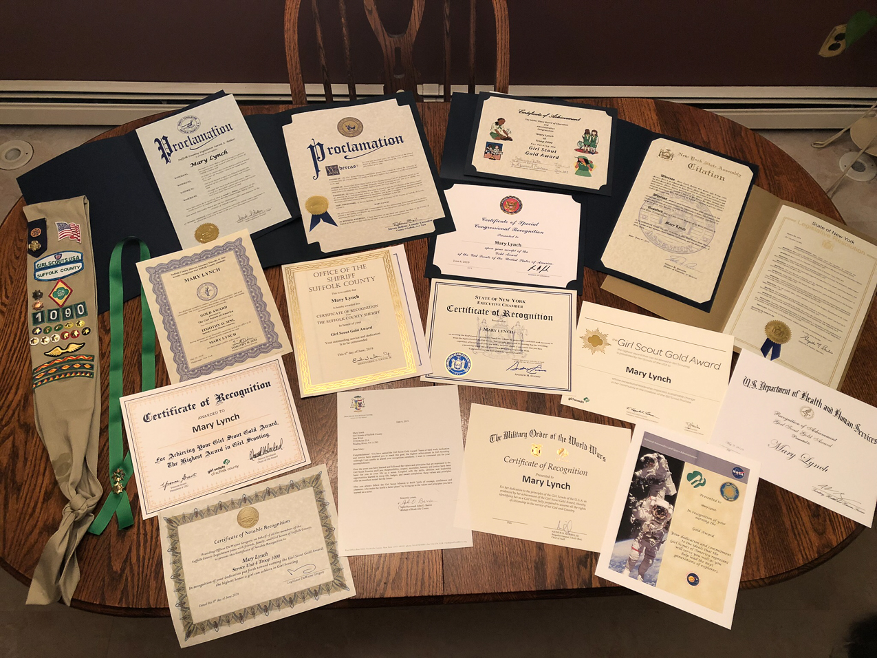 GOLD AWARD  ~~  Mary Lynch Girl Scout''s Highest Honor