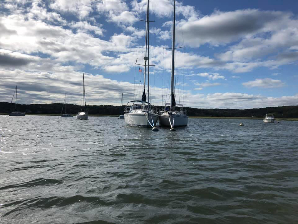 After Dorian s/v Osprey came over with his ball for a visit to s/v Akula's area.  They banged about for a day.   Akula is ok.  Osprey had some damage.  ~~  