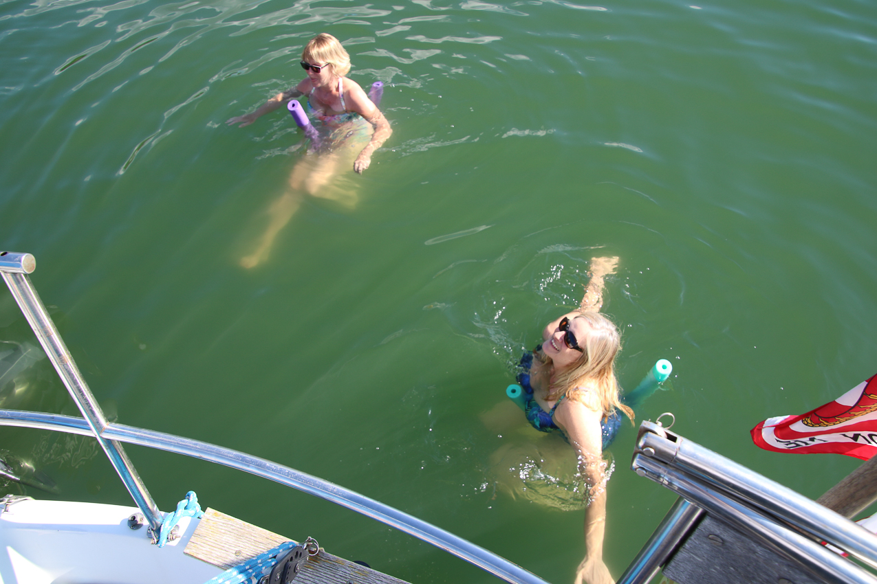 Gret and Merril in 66 degree water in Pirates Cove  ~~  