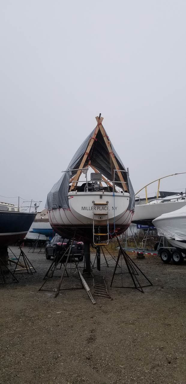 s/v Akula on the hard for 2020 to 2021  ~~  Poor mans Tent cover