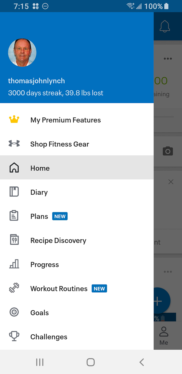 3000 consecutive days of MyFitnessPal food logging since Sept 12, 2012  ~~  