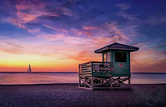 Venice Beach Lifeguard Stand and Sailboat Picture 2021  ~~  