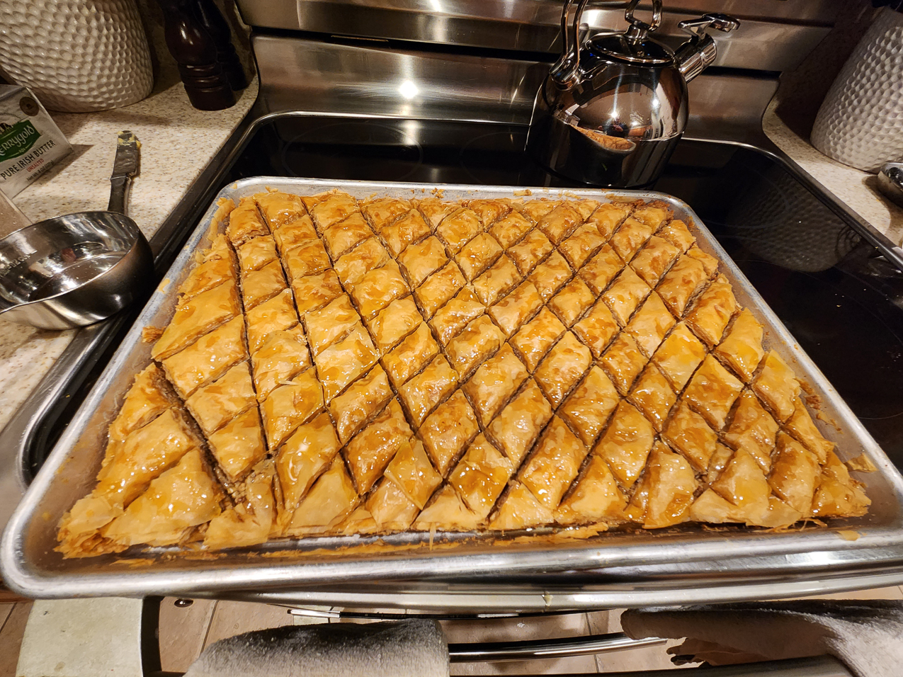 Baklava by Gretchen  ~~  Like 50 layers of Philo Dough!!!  What a major production.....so yummy!!