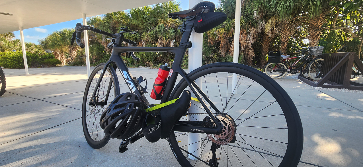 Biking  16 miles and Beaching 5.5 miles in the sand.  ~~  A mistake.  Got blisters on my toes and soles.