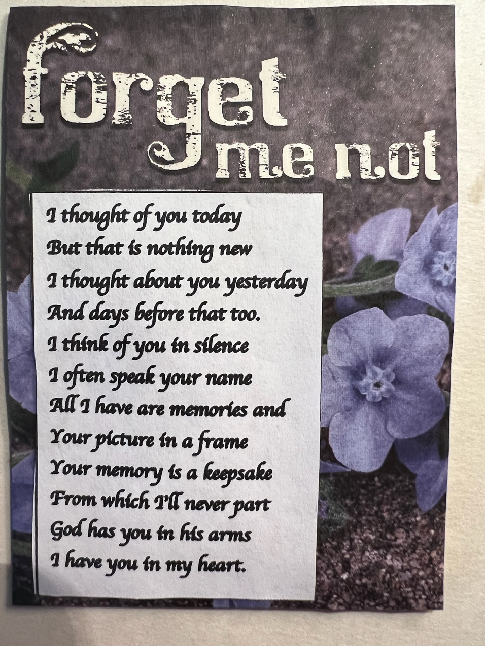 Forget Me NOT   ~~  Brian and Gert / Trudy April of 2023