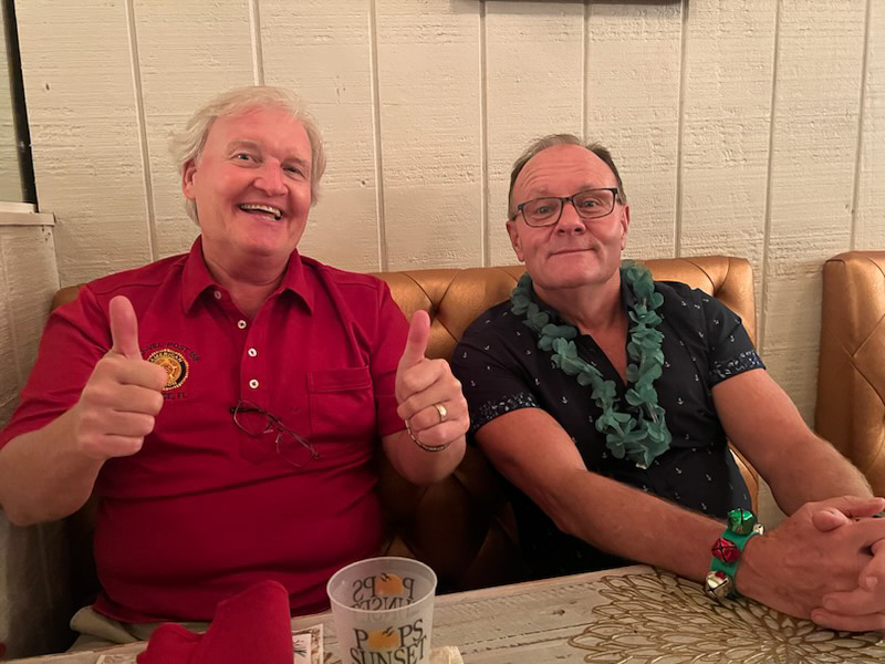 Venice Holiday Boat Parade Dec 2023  ~~  Wihjt Colleen and Jim Capion at Pop Sunset Grille
