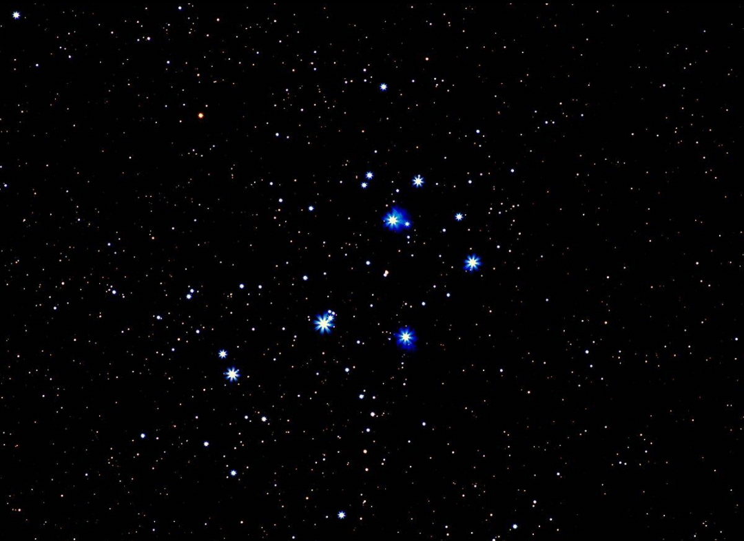  Pleiades - The Seven Sisters  ~~  In Greek myth the Pleiades were said to be daughters of the titan Atlas and the sea nymph Pleione. Each of the seven prominent stars has its own name: Alcyone, Asterope, Celaeno, Electra, Maia, Merope, and Taygete.
