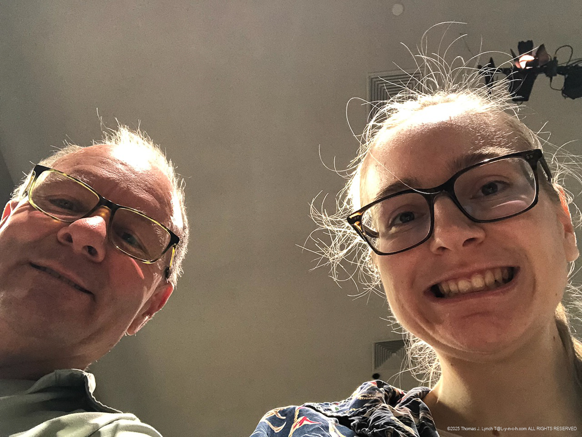 Clowning at dinner and breakfast on Tom's B-day weekend