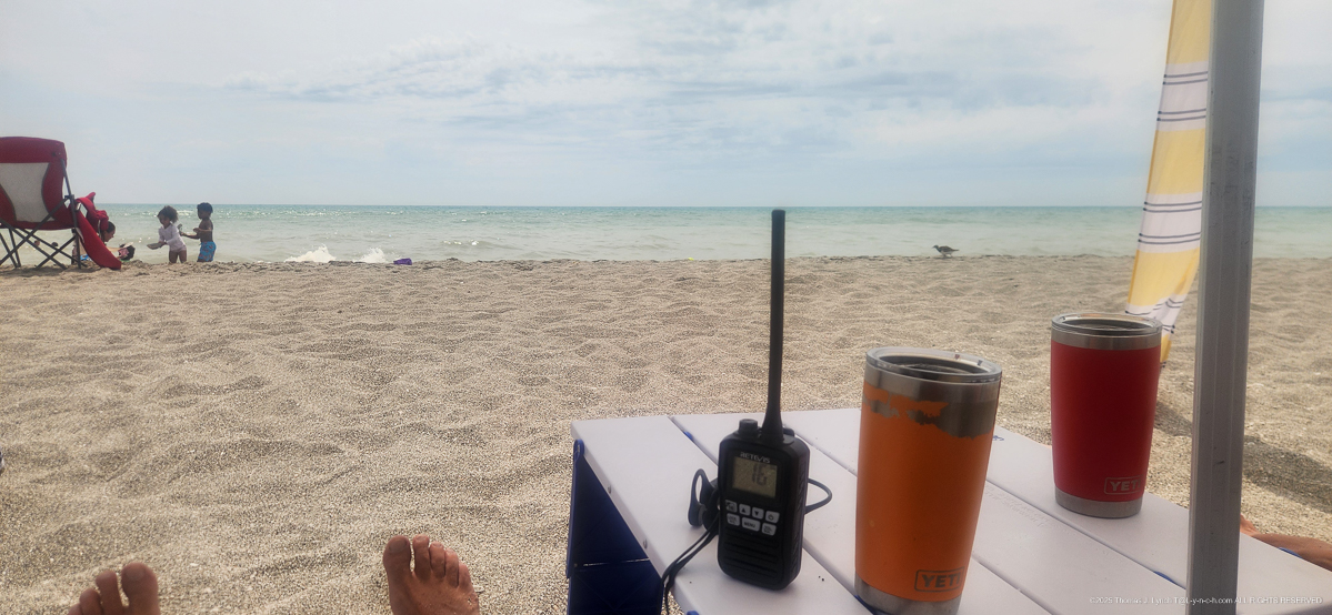 At the Beach under Tornado Watch Monitoring CH 16 and WX CH 3