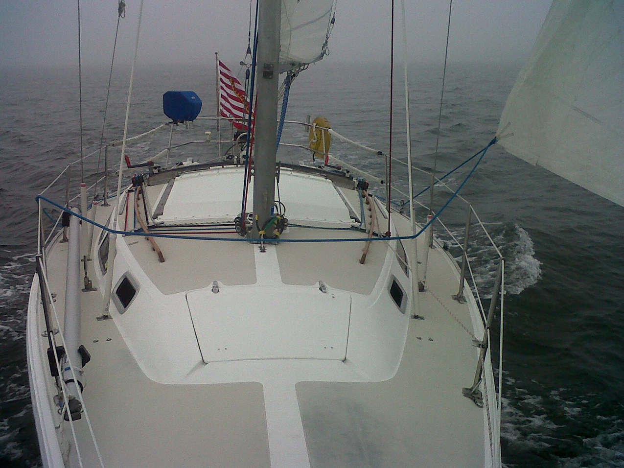 From the bow on the way to Northport NY in the fog  ~~  Master and Commander II