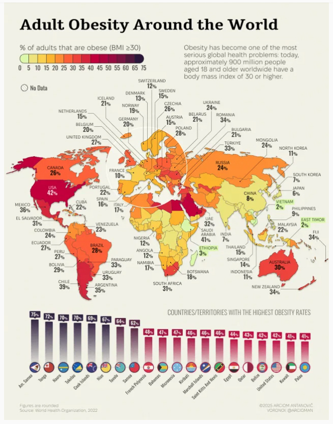 Adult Obesity around the world Oct 2025  ~~  