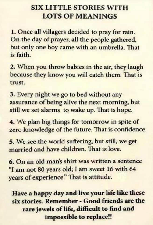 Six Stories about Faith, Trust, Hope, Confidence, Love, Attitude  ~~  