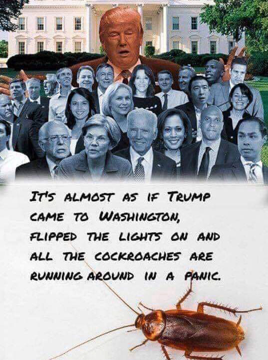 Trump flipped the light swithc and the roaches all ran  ~~  