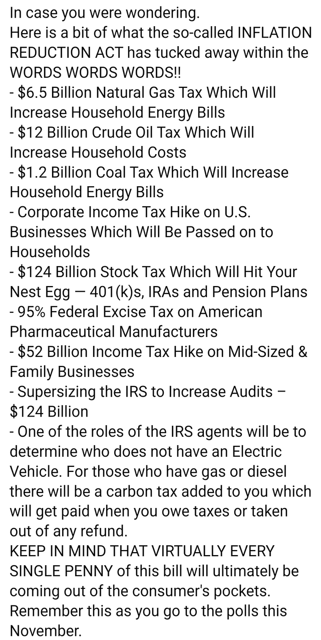 Inflation Reduction Act 2022 Tax and Spend  ~~  