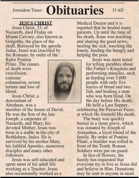 Jesus Obituary  ~~  