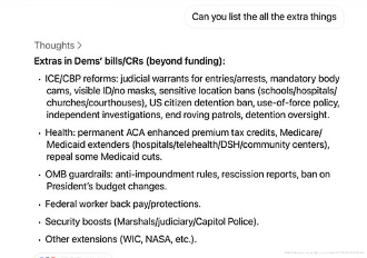 Pork in the dems demands for a budget