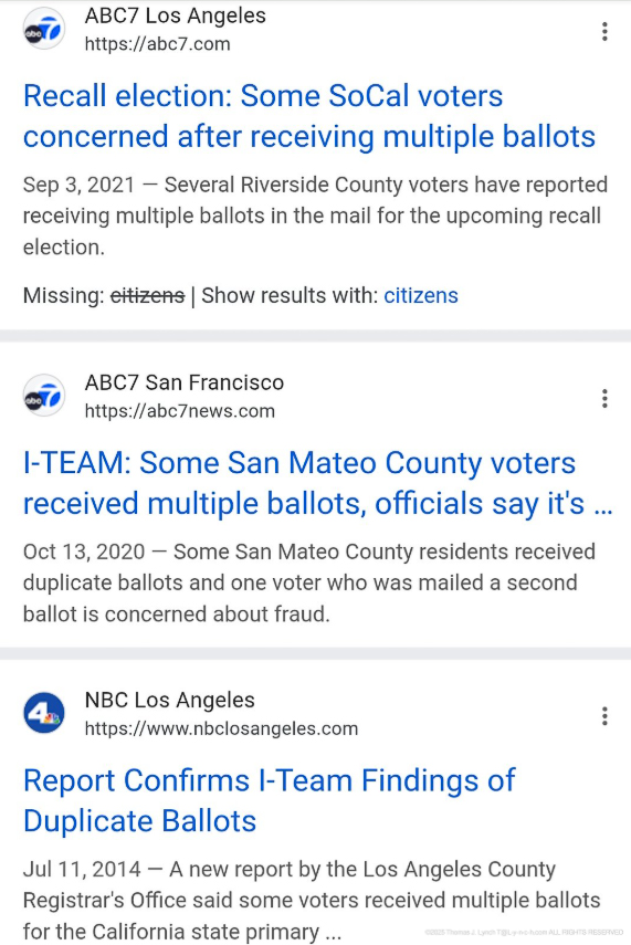 CA Election Fraud multiple ballots sent to homes