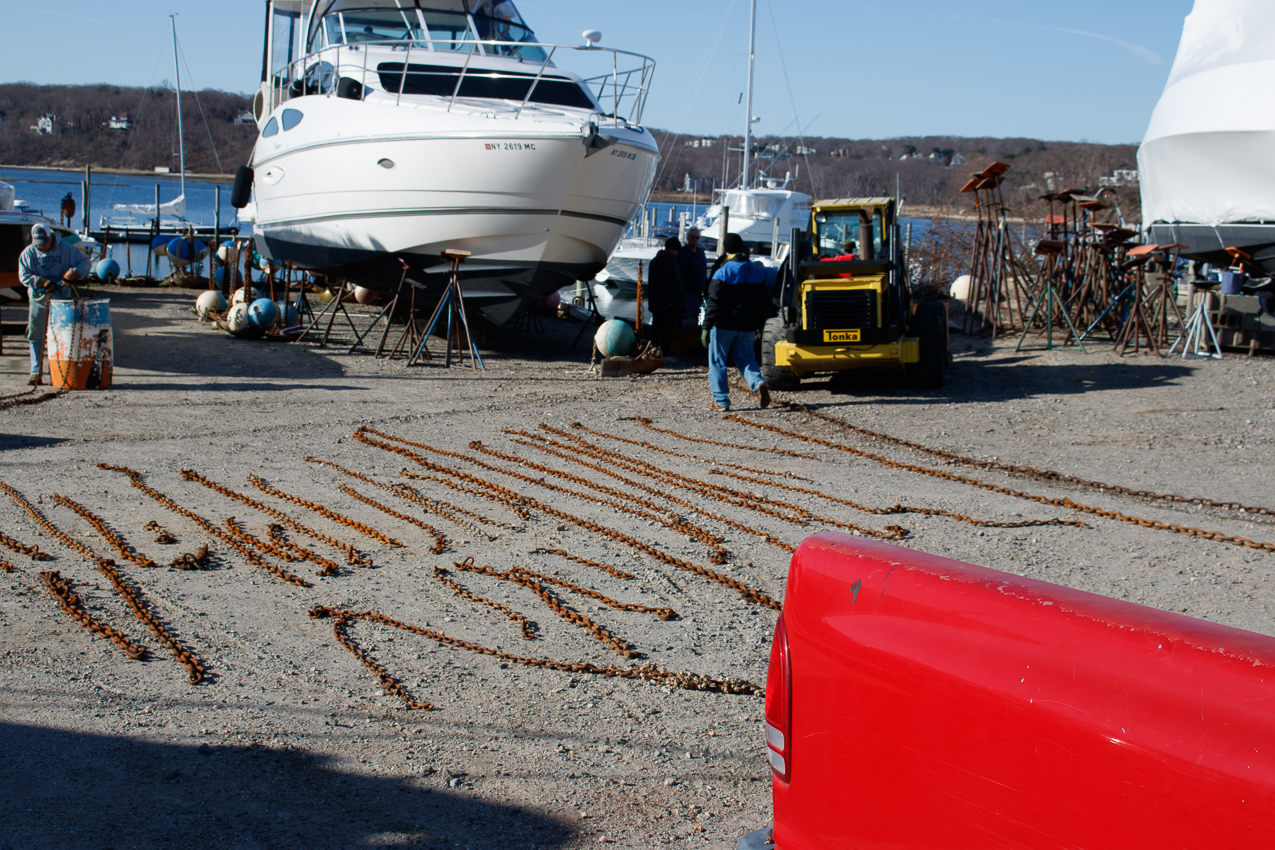 MSSA Mark's Mark Party at Old Man's Boatyard  ~~  Putting in the chain and marks for the Race Season
