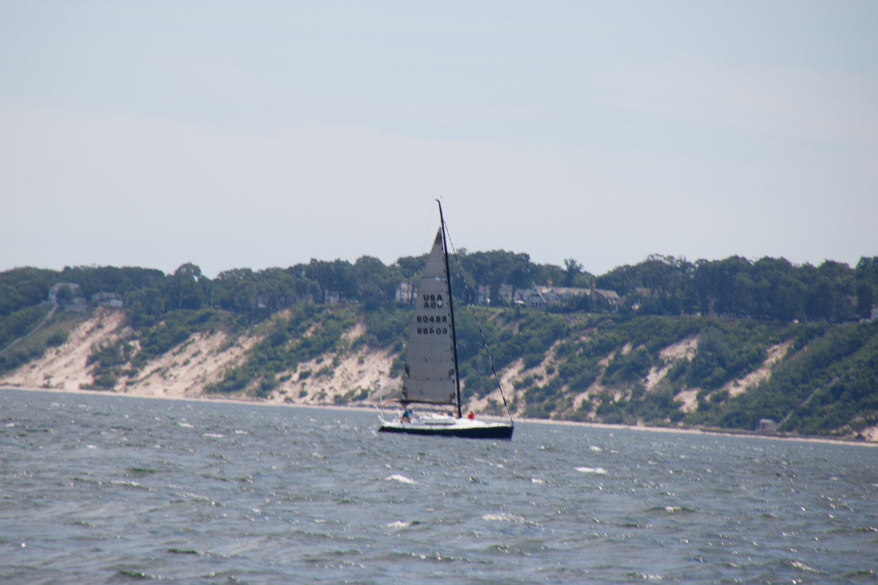 Kathryn coming back, sail change? reefed main.    ~~  MSSA Long Distance Race 2019 - 27 NM and  15 plus kts sustained and gusts over 23 kts.