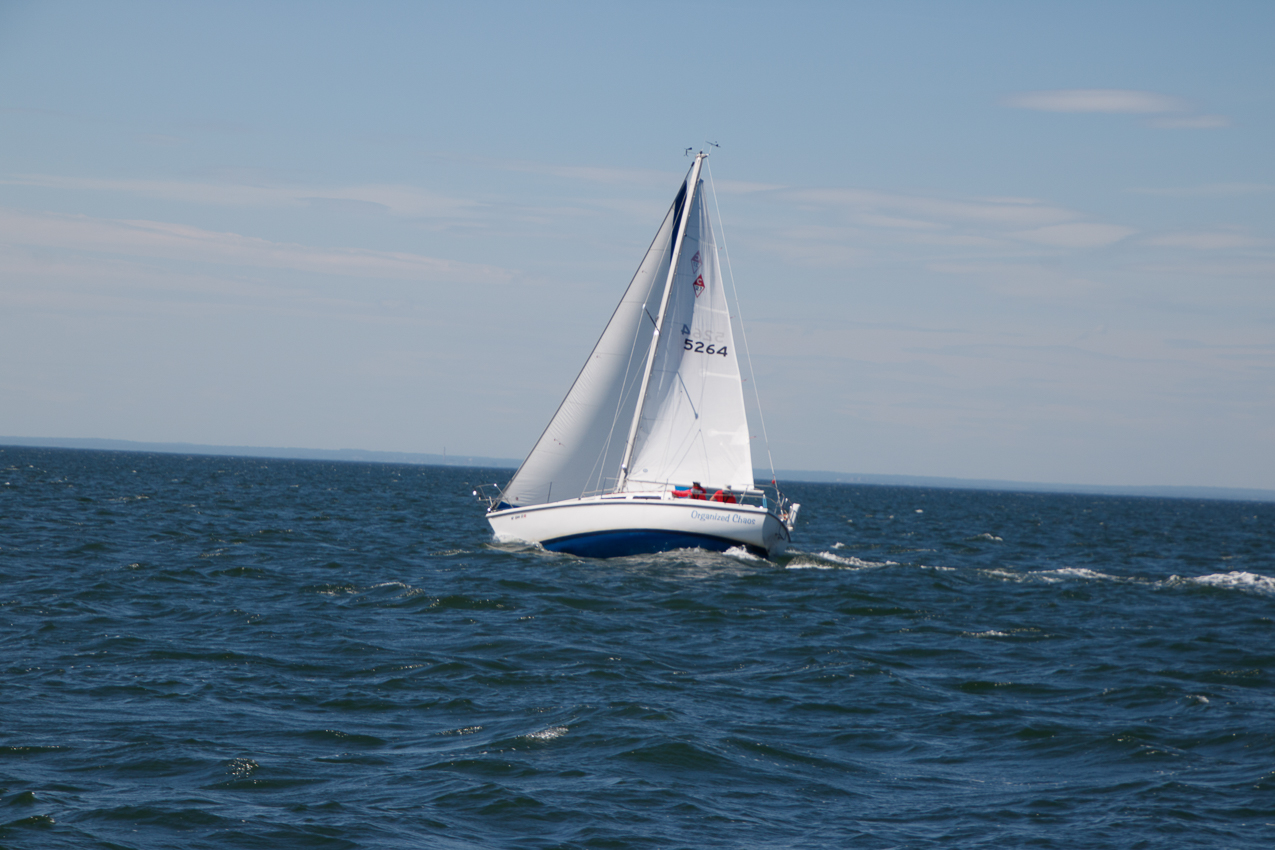 Working.... passing at 2:40 PM about 2 miles out from Finish  ~~  MSSA Long Distance Race 2019 - 27 NM and  15 plus kts sustained and gusts over 23 kts.